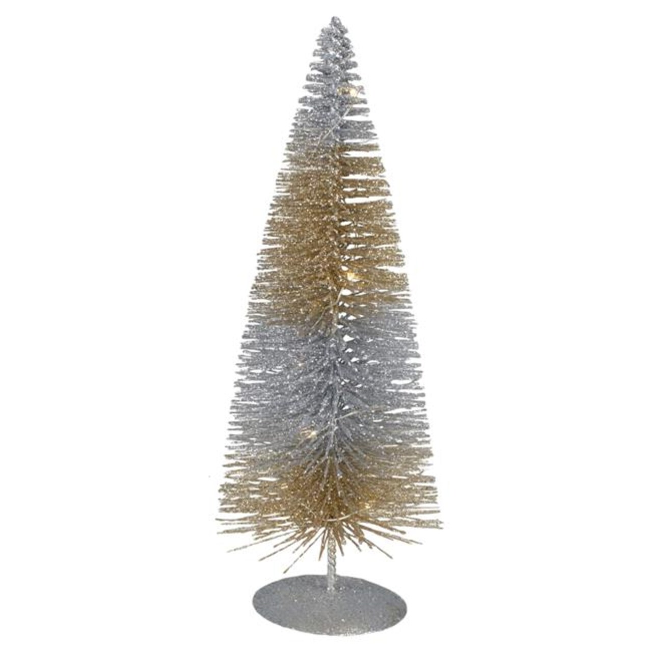 NorthLight 34314446 10 in. LED Lighted Sisal Mini Christmas Tree, Silver &#x26; Gold - Warm White Lights